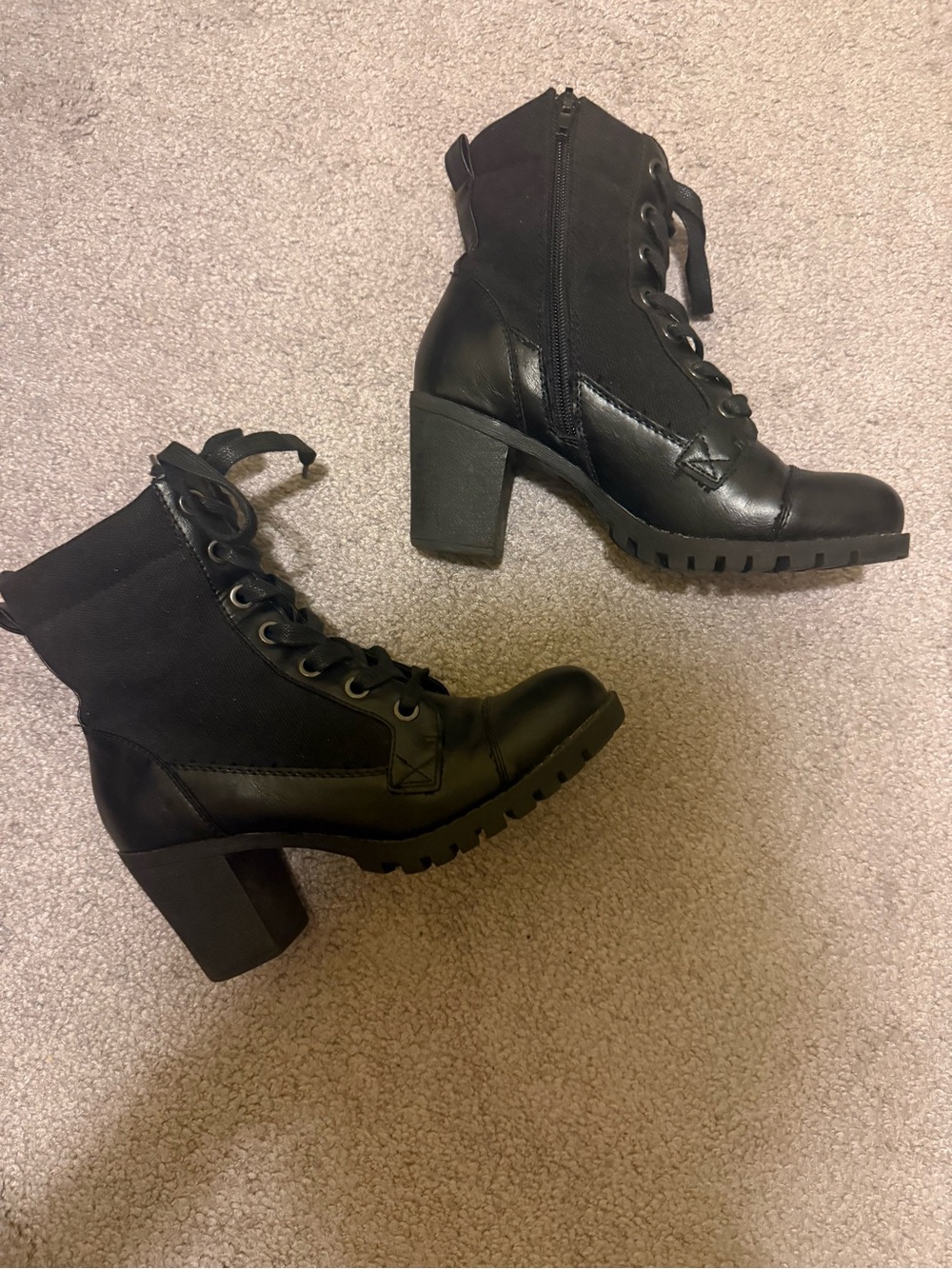 XOXO Claudia Black Combat Boots Chunky Block Heel Lace Up